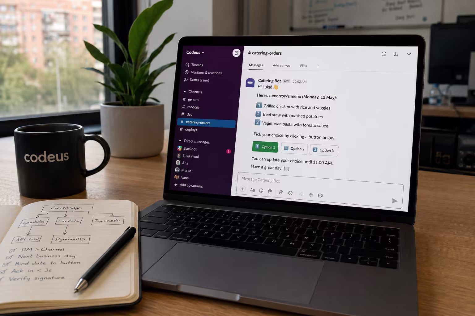 Shipping a Slack Catering Bot on AWS Lambda: Three Pivots I Didn't See Coming